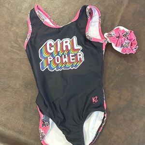 Girl Power Black Rainbow Leotard with matching scrunchie. NWT!